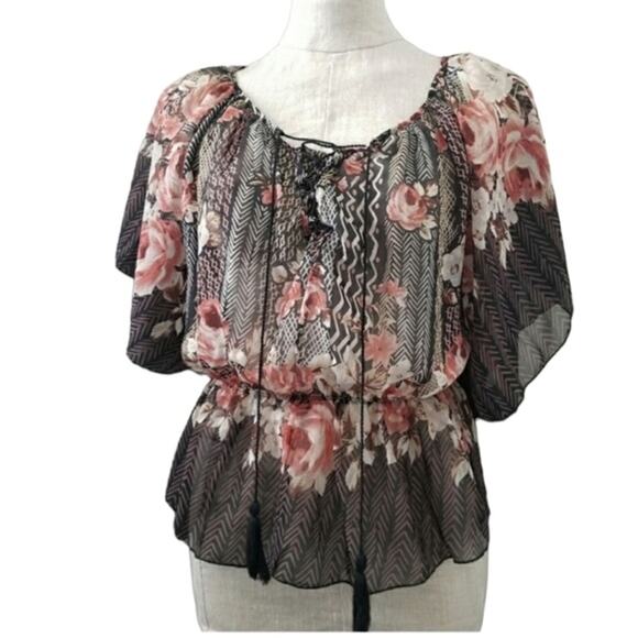 Bar III Floral Kimono Peasant Blouse size Small - Picture 3 of 11